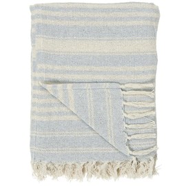 IB Laursen Plaid Cream Light Blue Stripes Cotton Blanket 130 x 160 cm Wool Blanket
