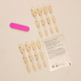 French Tip Press on Nails Almond Medium Artifical Acrylic Fake Nails with Bow Tie Stars Design Almond Rhinestone False Nails Full Cover Reusable Nude French Coffin Nails Glue On Nails for Women