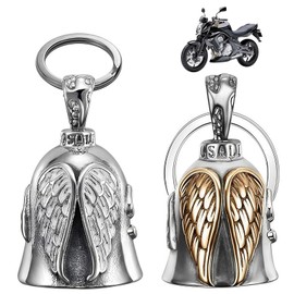 BIVYAX 2 Pezzi Campanella Moto Guardian Bell Originale, Campanellino Motociclisti, Portachiavi Moto Portafortuna, Angelo Custode Con Anello Appeso Per Auto Elettriche, Biciclette Ecc.