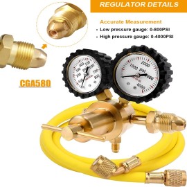 Unbranded Professional Nitrogen Regulator w/ Hose 0-800 PSI Output Pressure CGA580 Inlet