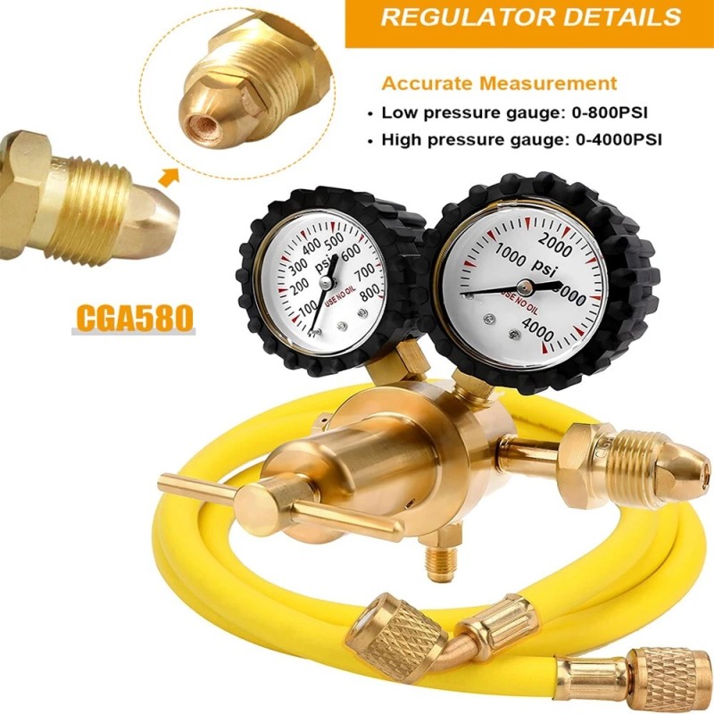 Unbranded Professional Nitrogen Regulator w/ Hose 0-800 PSI Output Pressure