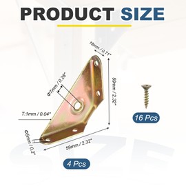 PATIKIL Gusset Joints, 4Pcs 59mm x 59mm Carbon Steel Corner Braces Bracket Angle Joining Support with Screws for Wood Shelf Bed Desk Edge, Colorful