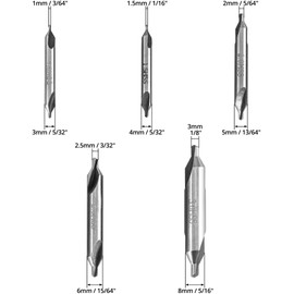 QWORK® 5-Piece Centre Drill Bit 1/1.5/2/2.5/3 mm, 60 Degree Lathe Combined Centre Drill Countersink for Metal, Alloy, Copper, Iron, Wood
