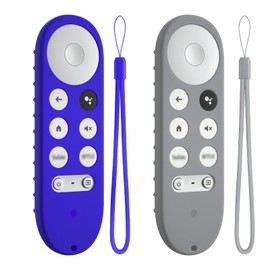 DUOLAXMENG 2pcs Silicone Remote Cover Replacement for Chromecast with Google TV HD 2022 / 4K 2020 Voice Remote,Anti Slip Protective Cover with Lanyad(Blue+Light Grey)