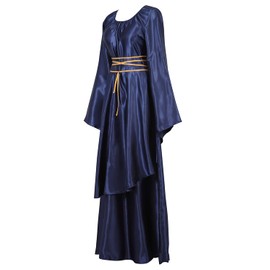 Lehauya Renaissance Costume Women Medieval Faire Costumes Irish Over Victorian Retro Gown Long Dress Navy Small