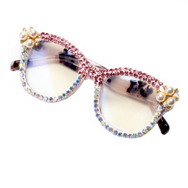 ICARA Oversized Christmas Bling Rhinestone Reading Glasses for Women Christmas Party Ladies Readers (pink/ab, 2, x)