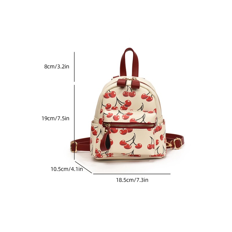 AnBlack Mini Court Backpack With Cherry Print,Stylish Daypack Purse Handbag