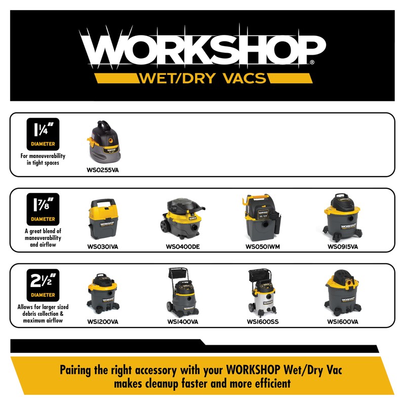 WORKSHOP Wet/Dry Vacs Shop Vacuum Accessories WS17856A Locking Attachment Kit
