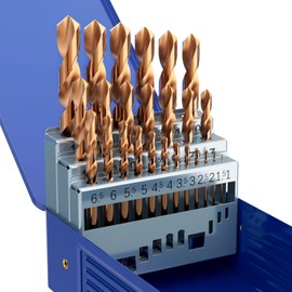 MACXCOIP Metric 25Pcs M35 Cobalt Drill Bit Set, 1.0mm-13.0mm HSS Cobalt Jobber Drill Bits for Hardened Metals, Stainless Steel, Cast Iron and Wooden Plastics, with Metal Index Storage Box
