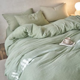 EAVD Solid Mint Green Duvet Cover Queen Soft Breathable 100% Cotton Muslin Linen Like Gauze Comforter Cover with 2 Pillowcases Modern Simple Mint Green Comforter Cover with Zipper Closure