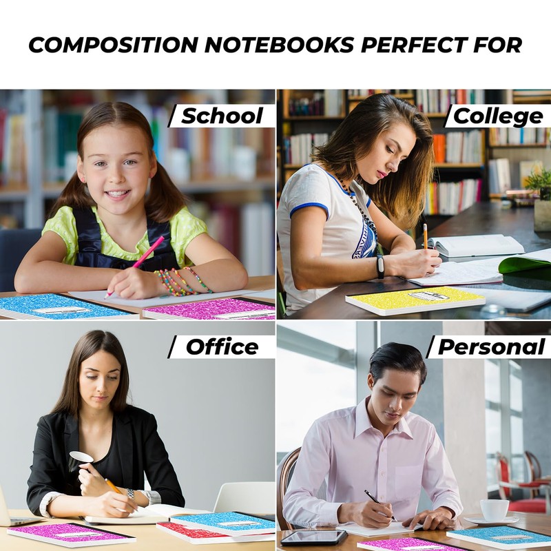 Rosmonde 5 Pack Composition Notebook Wide Ruled, 200 Pages (100