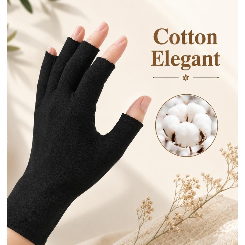 12 Pairs Black Cotton Gloves, Fingerless Cotton Gloves for Dry