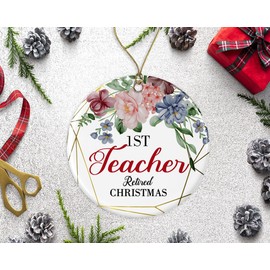 LillaGifts Christmas Tree Ornament 1St First Holiday Season Retiring from Job Work Teacher Gift - for Retired Party Present Decorative Gift Ceramic Holiday Both Sides, White
