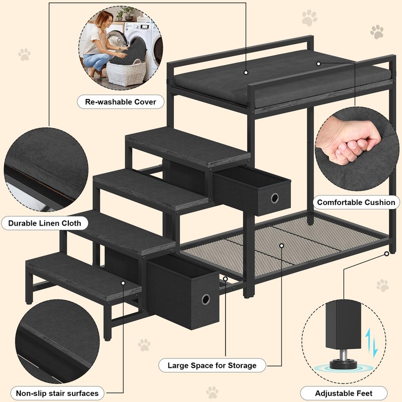Saudism Pet Bunk Bed with Removable Stairs and 2 Drawers,