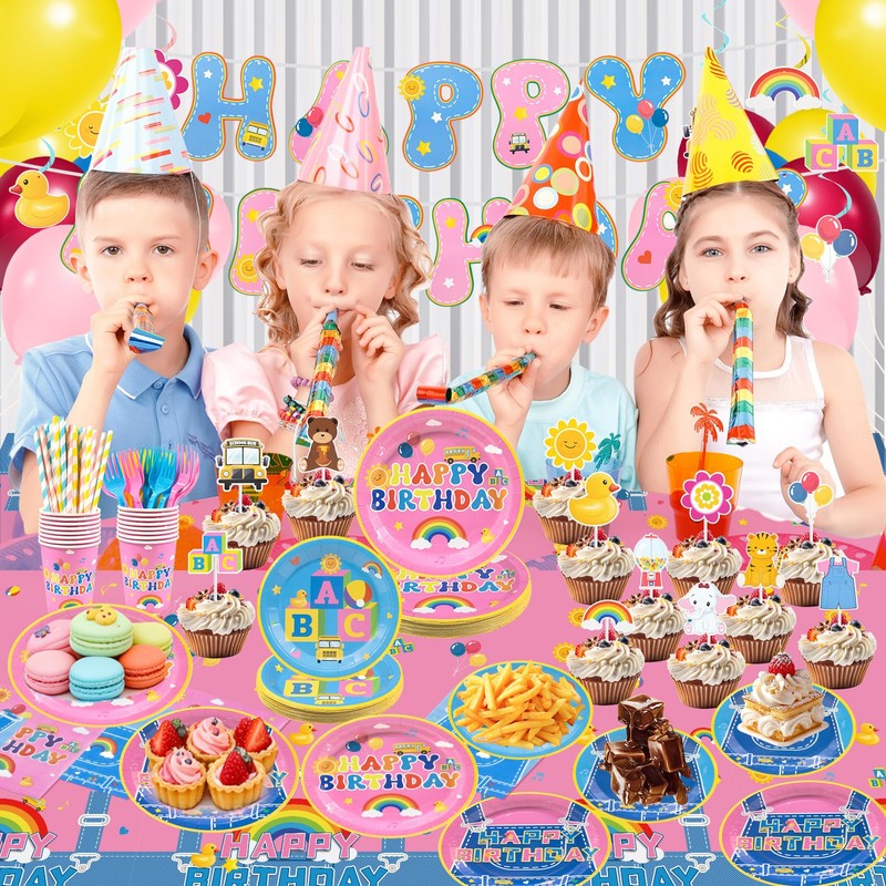 BORAENDEY 192 Pcs Cartoon Teacher Party Decorations Tableware Set,Serves 24