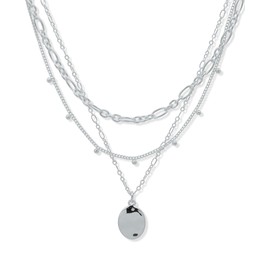 Nine West Women's 17" Multi Row Wavy Textured Necklace Silver Tone