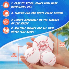 Billeeit 4Pcs Water Skipping Balls for Pool Play(Baseball Theme), Water Pool Beach Swim Toys for Kids Ages 4-8, 8-12 and Adults, Include 2 Balls and 2 Discs