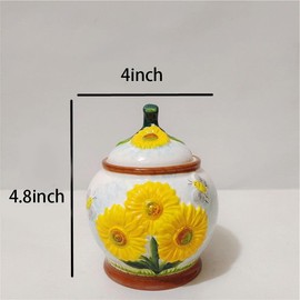 123Arts Sugar Bowl Sunflower Jar Ceramic Hand Drawn Spice Jar Storage Jar Ornament