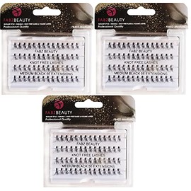 Fabz Beauty False Lashes Duralash Individual Naturals Knot- Free Eyelash Extensions Short/Medium/Long Black (Pack of 3 - Medium 10mm)