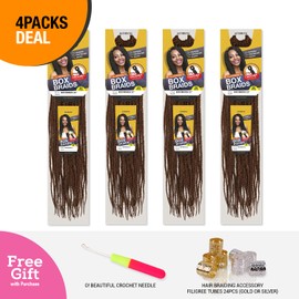 22 Inch 4 Pack AU-THEN-TIC Box Braid Crochet Hair Crochet Box Braids Hair Mambo Twist Braiding Pre-Stretched Pre Looped Synthetic Hair Extensions (22 Inch (Pack of 4), 30 (Light Auburn))