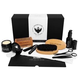 [Upgraded] Moosetache And Eagle 8 in 1 Mens Beard Grooming Kit for Men - 100% Vegan, 0% Alcohol Luxury Beard Kit for Men - Beard Oil and Balm Set, Beard Brush and Comb Set, Scissors, Tweezers & Towel