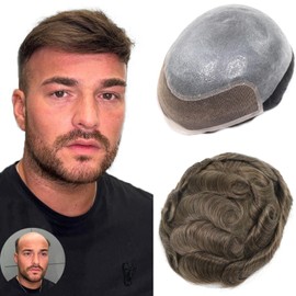 blazingfire Front French Lace Toupee Hair for Men 0.08mm Thin Skin 8x10 Inch Single Knot #4 Light Brown Real Human Hair Mens System Replacement Male Wig for Man