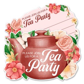 QYCFDXD Tea Party Invitations 20 Set with Envelopes for Women Girls Floral Teapot Fill in Invitation Cards Perfect for Party Tea Time Birthday Supplies