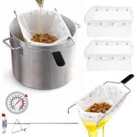 Suclain Fryer Filter Bag & Frame Reusable Cooking Oil Filter for Deep Fryer 70 lb Cooking Oil to Easy Clean Mesh to Capture Crumbs for Home Commercial Use with 1 Frame, 2 Bags and 1 Food Thermometer