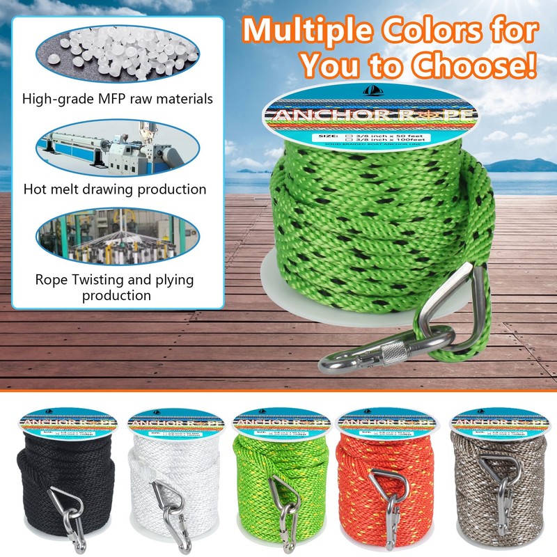 3/8 Inch 50 FT Anchor Rope, Boat Anchor Rope Solid