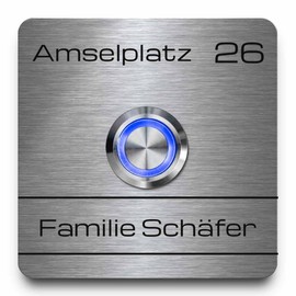 Individual Front Doorbell Made of Brushed V2A Stainless Steel | Doorbell Model Schäfer from 7 x 7 cm - Large Selection of Designs and Design Options | Optional with Accessories