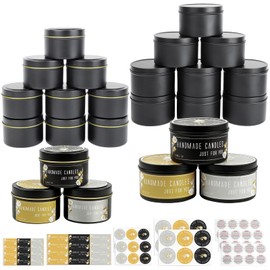 CONNOO 24 Pack Candle Tins - 12 Pack 8 OZ & 12 Pack 4 OZ Premium Matte Black Bulk Empty Candle Containers with Sticky Labels and Lids, Candle Jars for Candle Making, Storage, Arts & Crafts, and Gift