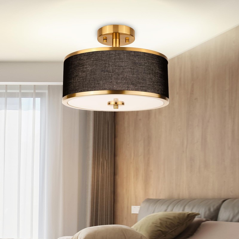 Edwarmlux 3-Light Semi Flush Mount Ceiling Light Fixture, 12.6" Gold