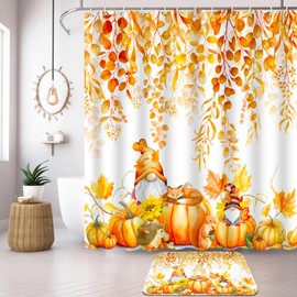 Lutto Fall Shower Curtain, Colorful Fall Shower Curtains for Bathroom, Fall Bathroom Set with Shower Curtain and Rugs, Pumpkin Thanksgiving Shower Curtain for Fall Bathroom Decor, 72 X 72 Inch