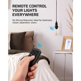 DEWENWILS Remote Control Light Socket with Dimmer, Wireless Light Switch, Wireless Light Bulbs Socket Switch, E26 E27 Base, 100FT Range, No Wiring, for Closet, Garage, Basement, FCC&ETL Listed, Black