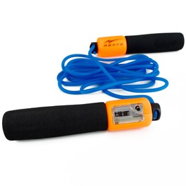 AGORA Jump Rope with Counter for Fitness, Crossfit, Exercise, Workout, Gym - Adjustable 9' Blue Elastic Rope with Black Cushioned Handles.