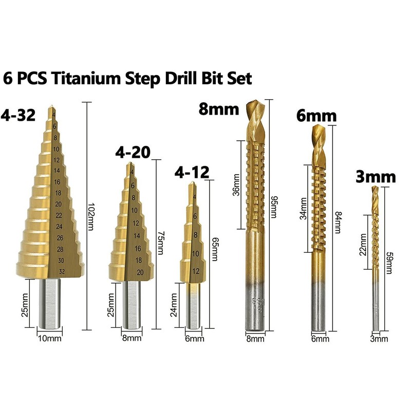 6Pcs HSS Titanium Coated Drill Bit Set with Case, 3
