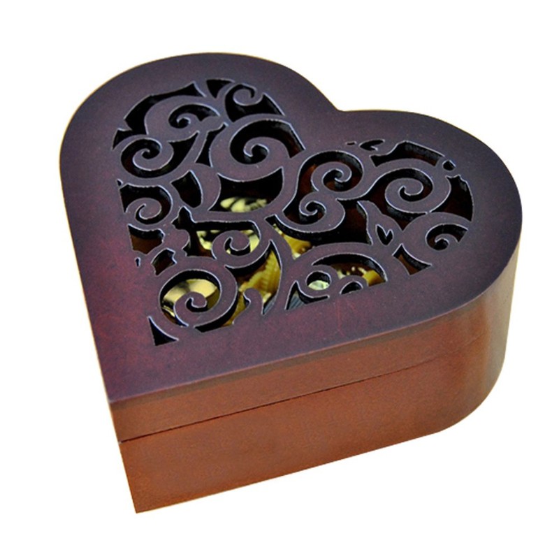Antique Engraved Wooden Wind-Up Musical Box,Edelweiss Musical Box,with Gold-Plating Movement