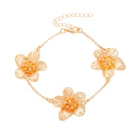 GAUEIOUR Jewellery for Women Elegant Flower Design Bracelet,Fashionable Pleated Texture Flower Bracelet,Wrist Dainty Adjustable Link Bracelets for Women(Gold)