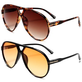Breaksun Retro Oversized Aviator Sunglasses for Women Men Trendy 70s Big Round Aviator Sun Glasses Vintage Shades (Tortoise/Brown Gradient+Black/Orange Gradient)