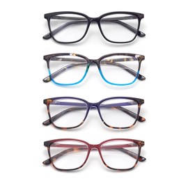 Autojouls 4-Pack Reading Glasses Women Men Clear Lens Spring Hinge Readers Lightweight Blue Light Blocking Computer Eyeglasses, 4 Mix C1C4C5C6 0.0 x