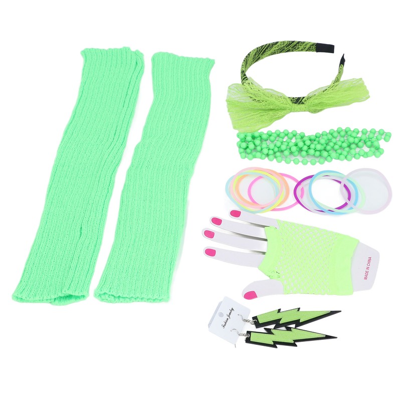 80s Earring Neon Headband Set Accessories Silicone Light Bracelets Headband