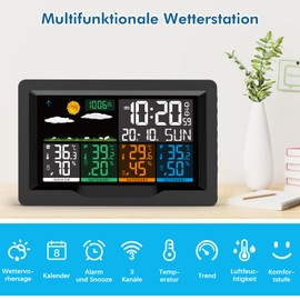 Qxmcov Wireless Weather Station with Outdoor Sensor, Multifunctional Weather Station Wireless with 3 Outdoor Sensors, Digital Thermometer, Hygrometer, Outdoor Indoor Room Thermometer, Hydrometer with