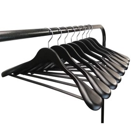Coat Hanger 8-Pack, MEQUTION Wood Hangers Trouser Hangers Extra Wide Shoulder Wooden Hangers for Heavy Coat, Sweater, Skirt, Suit, Pants, Retro Finish (Black)