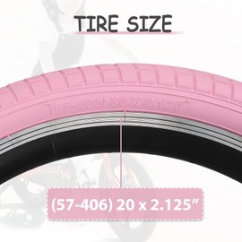 MEGHNA Kids Bike Tire 20 x 2.125 inch Grooves Tread Anti - Slip with Tire Lever (57-406) Foldable Tire Replacement for Mountain Bike BMX Kids Bike (Pink, 20 x 2.125 inch - 2 Tires - No Inner Tubes)