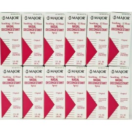 Major Nasal Decongestant Pump Spray 12 Hour Oxymetazoline HCL 0.05% 30ml- 12 Pack