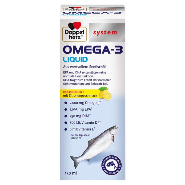 Doppelherz System Omega-3 Liquid - Heart Function + Immune System - Vitamin D as a Contribution to the Normal Function of the Immune System - 150 ml Liquid