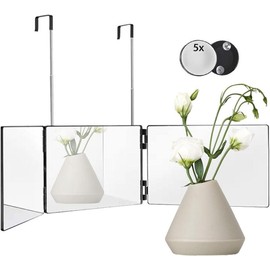 3 Way Mirror for Hair Cutting,Bathroom Mirror 360 Trifold Mirror with Height Adjustable Telescoping Hooks,and 5X Magnification Mirror,for Makeup, Hair Styling