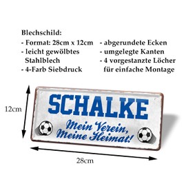 Schalke Fan Tin Sign – Retro Football Sign – Decorative Fan Item for Living Room Children's Room Workshop – Great Gift Idea for Large and Small Schalke Football Fans – 28 x 12 cm