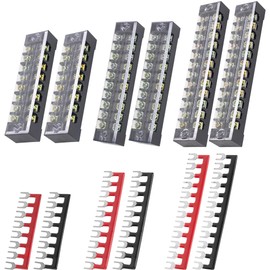 BlueStars 6 Packs 8/10/12 Positions Terminal Strip Blocks 600V 15A with Cover and 6 Packs 400V 15A Pre-Insulated Terminals Barrier Strip Used for Home Electrical Project