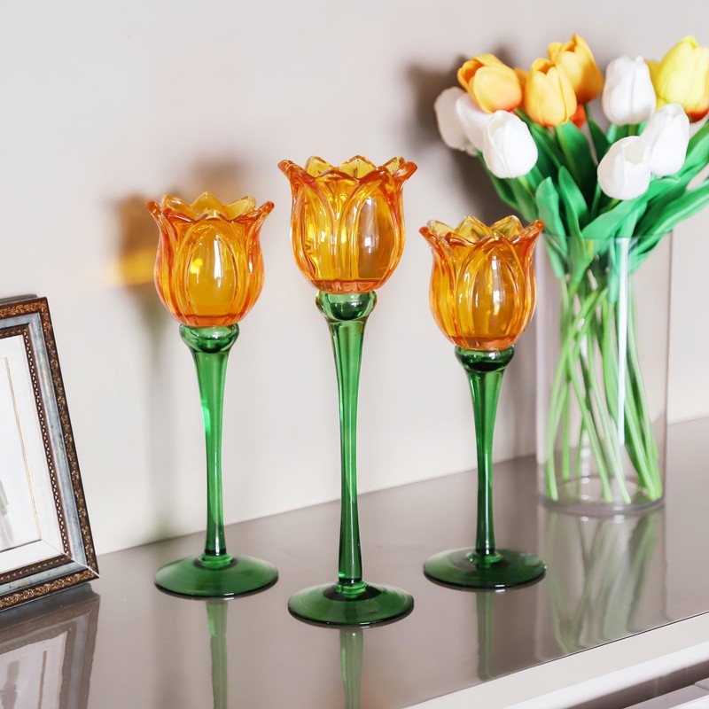 VOHO Orange Tulips Votive Candle Holders for Spring Decor, Elegant